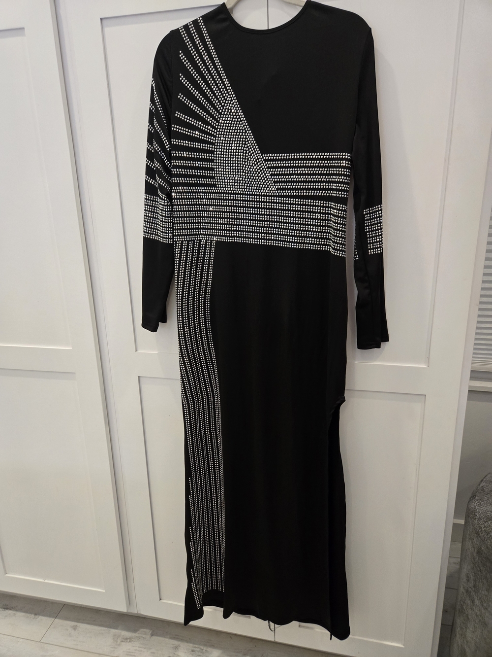 Black Long Sleeve Maxi Dress with Silver Embellishment. Never Worn.